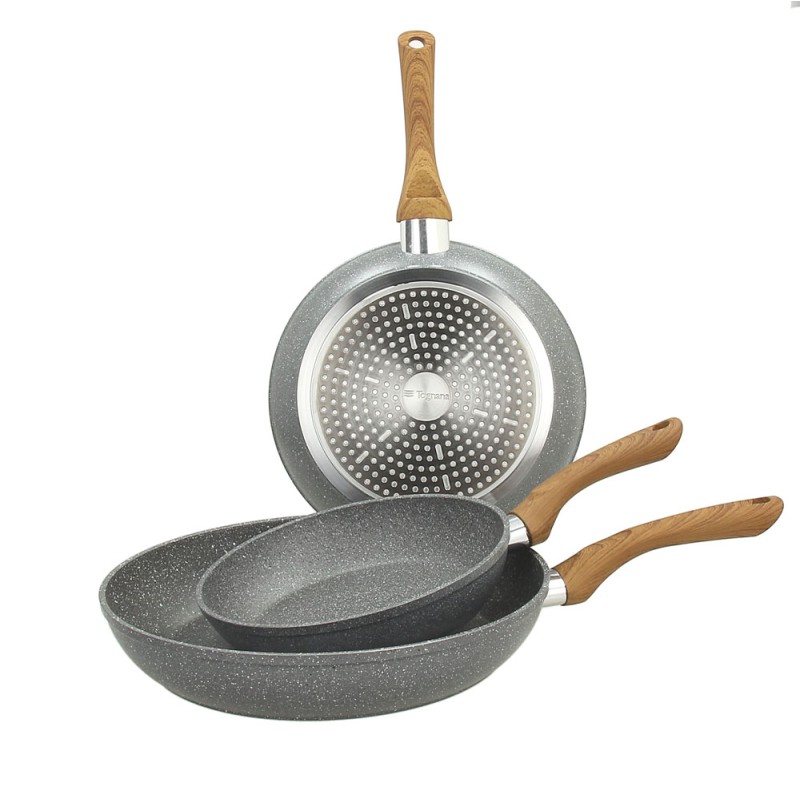 Set 3 padelle 20/24/28 cm Stone&Wood