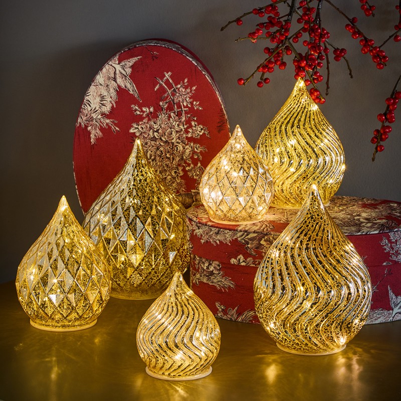 Goccia Oro rombi con led h 21 cm